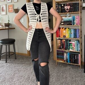 Vintage hand crochet white long vest from 1960’s